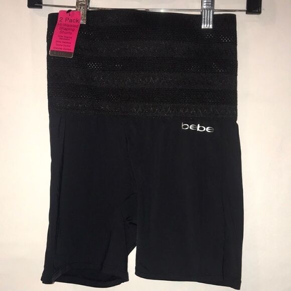 Bebe Sports Women's Black High Waisted Tummy Control Shaping Shorts Small NWT - Picture 1 of 4
